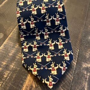 Brooks Brothers Makers 100% Silk navy blue Fencing Bunny Rabbits